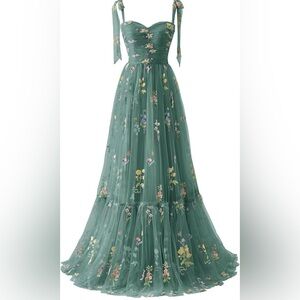 Maxianever Women's Tulle Dress Flower Embroidery